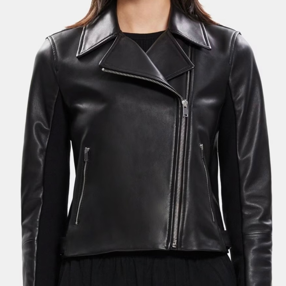 Theory Black Leather Moto Jacket size S